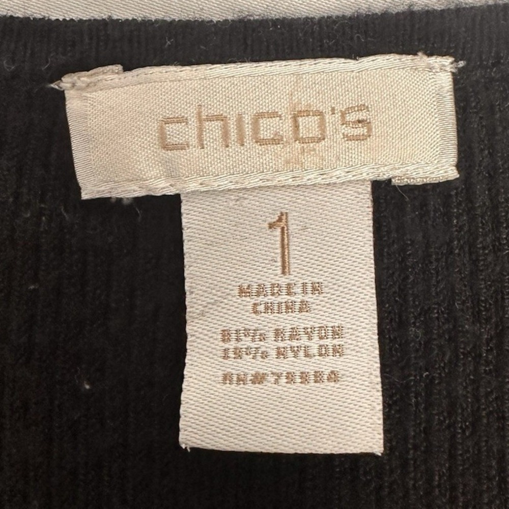 Chico's Women's Black Solid Scoop Neck Ribbed Knit Sleeveless Tank Top Size 1